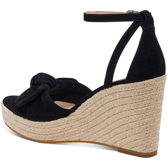 Kate Spade Women Suede LEATHER Bow Strap Espadrille Wedge Sandal 9.5 B BLACK - Picture 8 of 15